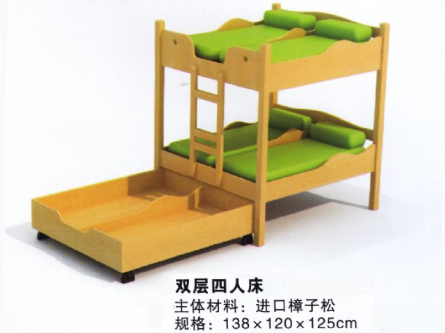 幼儿园实木制家具双层四人床樟子松午休床  HX4301G